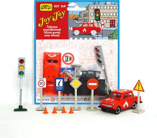 Joy-Toy Fire Truck Set with Signs and Light Toy Car
