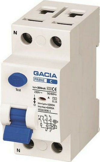 Gacia Phase 2-Pole Earth Leakage Relay 25A 230V 2x25A 6KA 300mA Type A