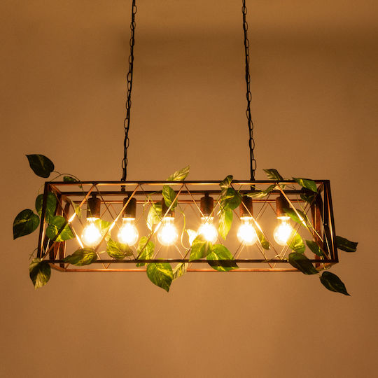 GloboStar Clarity Pendant Light Brown Grid for 6 Bulbs E27 78x25x22cm