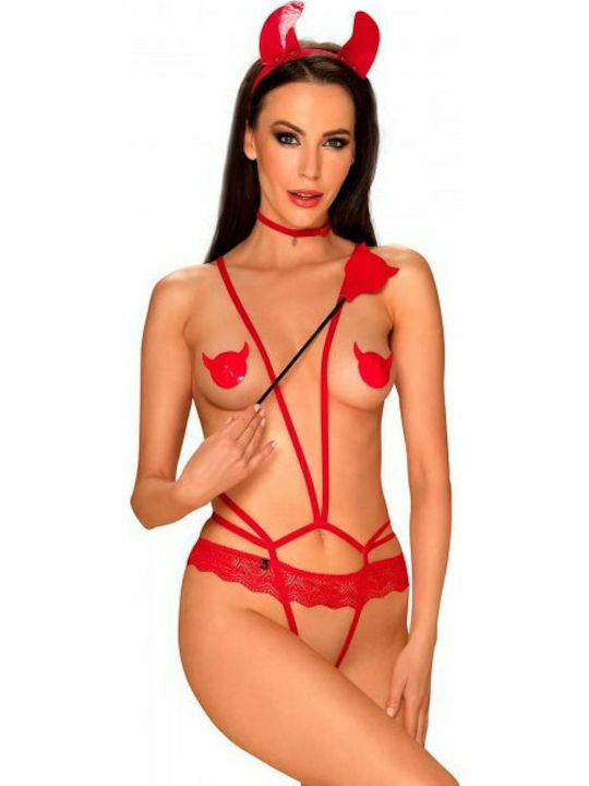 Obsessive Evilia Sexy Κορμάκι με Δαντέλα Red