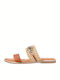 59831 Leather Women's Flat Sandals in Tabac Brown Color