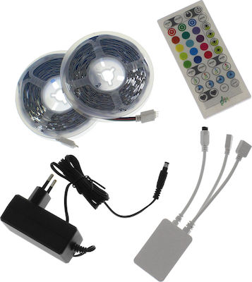 Smart Music Bandă LED Alimentare 12V RGB Lungime 2x5m și 30 LED-uri pe Metru Set cu Telecomandă și Alimentare SMD5050