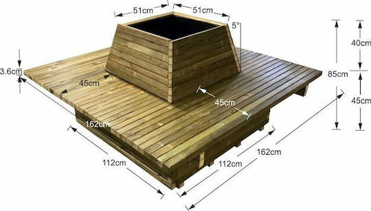 Tesias Bench Persons Square xcm Pot Wooden 162x85cm.