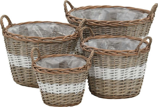 vidaXL Raised pcs. Wicker with Polyethylene Lining Set 4 Pots Plastic