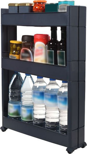 Kitchen Trolley Plastic 3 Tiers Gray 49.5x14x68cm