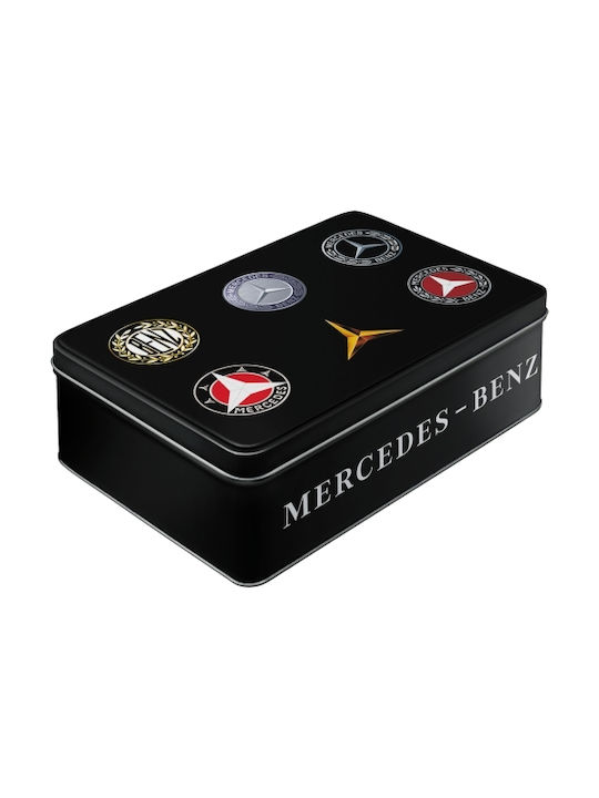 Nostalgic Art Flat 3D Mercedes Benz Cable Stripping Box General Use with Lid Metallic In Black Colour 23x16x7cm 1pcs