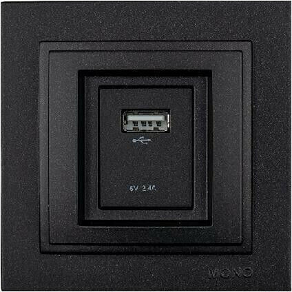 Mono Electric Despina Χωνευτή Πρίζα Ρεύματος με 1 Θύρα USB Μαύρη