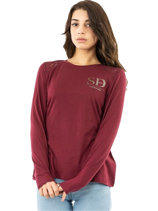 Superdry Bluza de Damă Mânecă lungă Burgundy