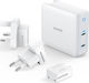 Anker Încărcător Fără Cablu GaN cu 2 Porturi USB-C 60W Livrarea energiei Albς (Powerport III 2Port Universal)