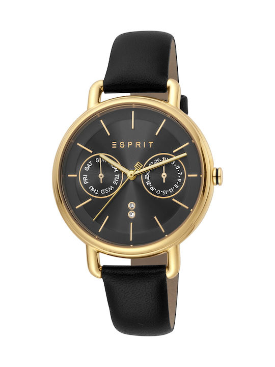 Esprit Ellen Γυναικείο Ρολόι 36mm Μπαταρίας με Μαύρο Δερμάτινο Λουράκι