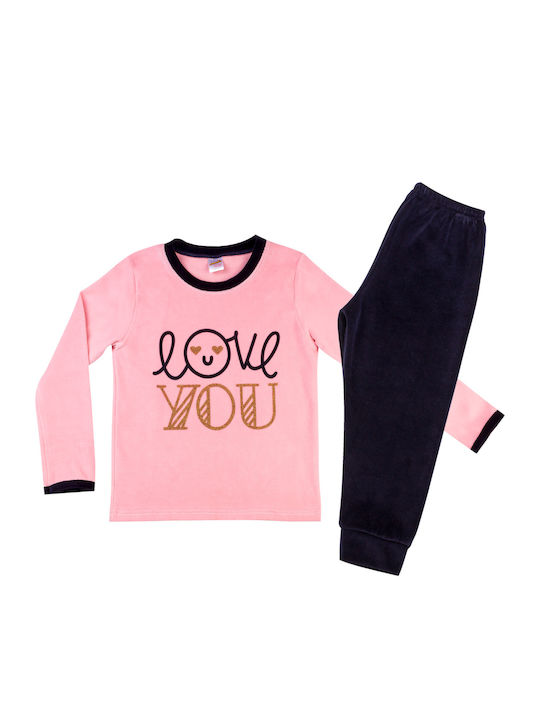 Minerva Set Top & Bottom Kids Winter Velvet Pyjamas Pink