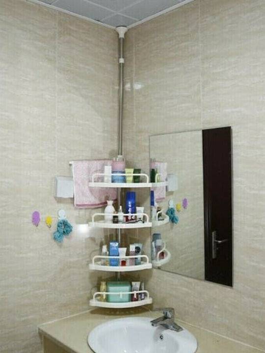 Factory ADS-188 Corner Floor Bathroom Shelf Plastic with 4 Shelves 33.5x21.5x320cm White
