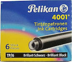 Pelikan 4001 Ανταλλακτικό Μελάνι για Πένα σε Μαύρο χρώμα 6τμχ