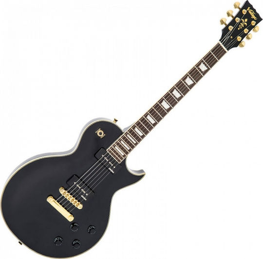 Vintage V100P ReIssued Electric Guitar Single Cut with 2xP90 Pickups Arrangement Black