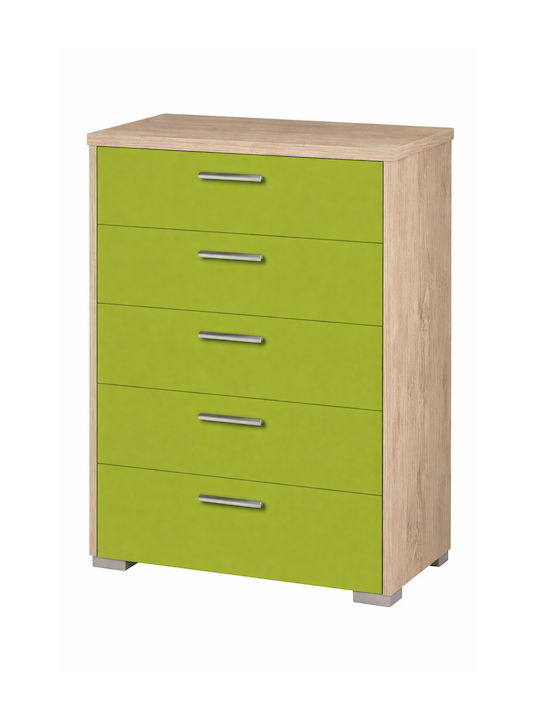 Kinderkommode No 5 Oak-Light Green mit 5 Schubladen 60x45x90cm