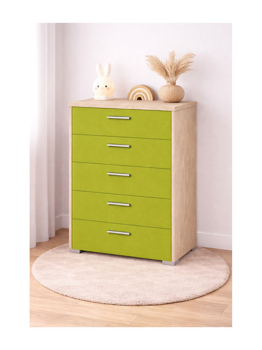 Детска гардеробна шкафче No 5 Oak-Light Green с 5 чекмеджета 60x45x90бр