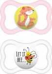 Mam Orthodontic Pacifiers Silicone Tiger/Bee Pink/Diaphanous for 6-16 months 2pcs