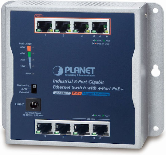 Planet WGS-814HP Unmanaged L2 PoE+ Switch με 8 Θύρες Gigabit (1Gbps) Ethernet