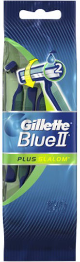 Gillette Blue II Plus Slalom Disposable Razors Single Use with 2 Blades & Lubricious Strip for Sensitive Skin 4pcs