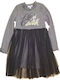 Mädchenkleid Langärmelig Tüll Grau