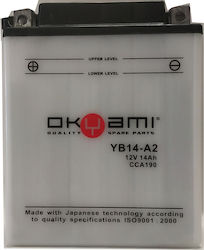 Okyami Μπαταρία Μοτοσυκλέτας YB14-A2 με Χωρητικότητα 14Ah