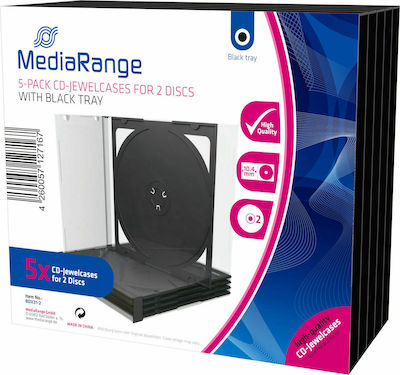 MediaRange CD-Box für 2 Disks mit Transparentem Gesicht in Schwarz Farbe 5Stück