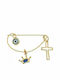 Senza Child Safety Pin made of Gold Plated Silver with Cross for Boy