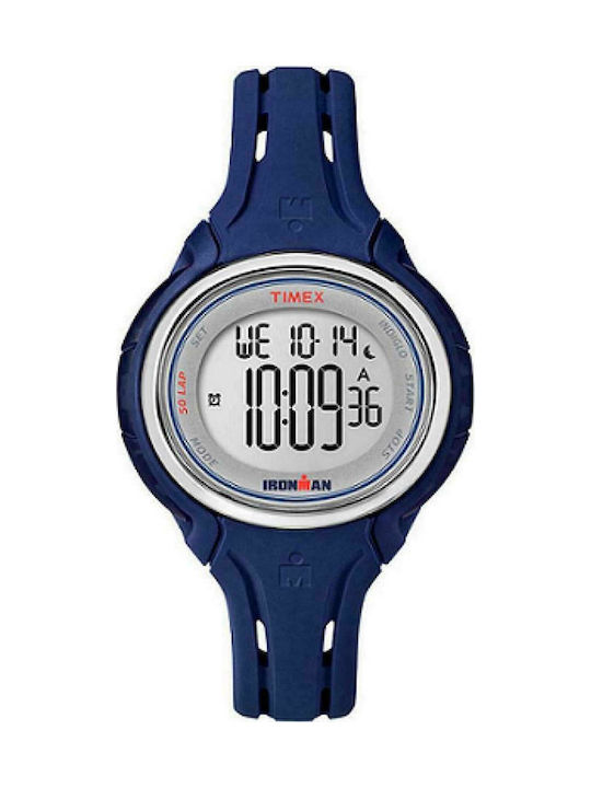 Timex Ironman Sleek 50 Digital Watch Chronograph with Blue Rubber Strap