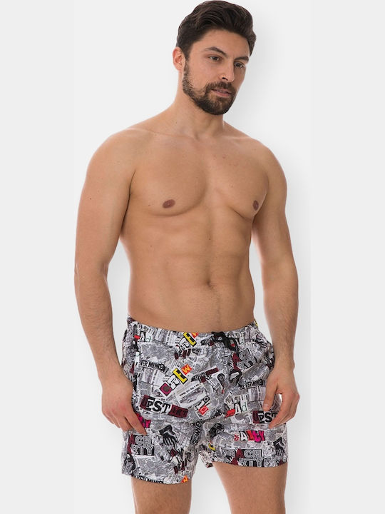 John Frank News Men's Swimwear Shorts Gray with Patterns