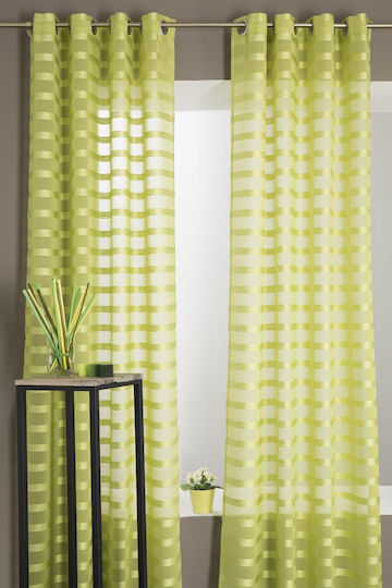 Mc Decor Κουρτίνα με Τρουκς Ριγέ Ριγέ Πράσινο 140x240εκ.