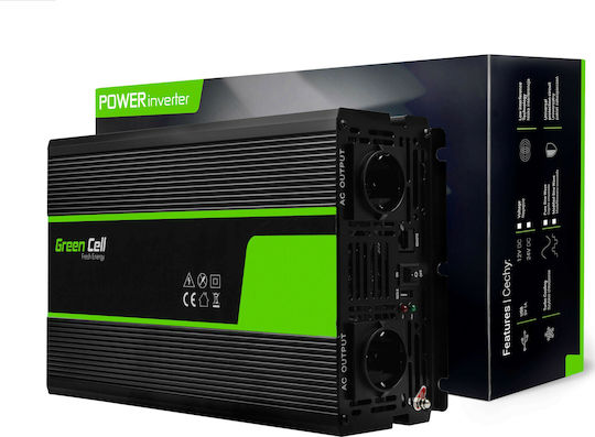 Green Cell Modified Sine Inverter Αυτοκινήτου Τροποποιημένου Ημιτόνου 1500W για Μετατροπή 12V DC σε 230V AC με 1xUSB