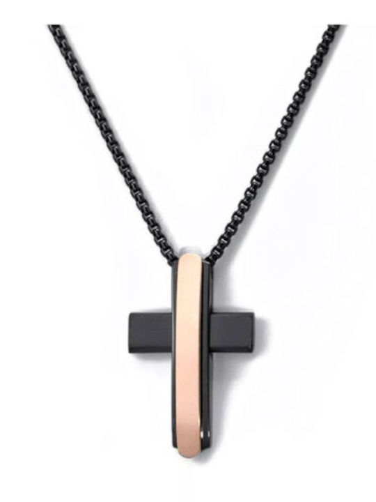 U.S. Polo Assn. Black Men's Cross from Gold Plated Steel with Chain