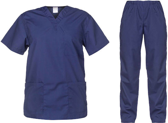 B-Well Cesare Unisex Σετ Ιατρικό Παντελόνι και Μπλούζα Navy Μπλε από Βαμβάκι και Πολυεστέρα