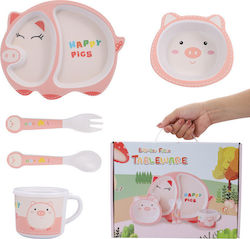 Feeding Set Γουρουνάκι made of Bamboo Pink 5pcs