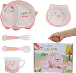 Feeding Set Γουρουνάκι made of Bamboo Pink 5pcs