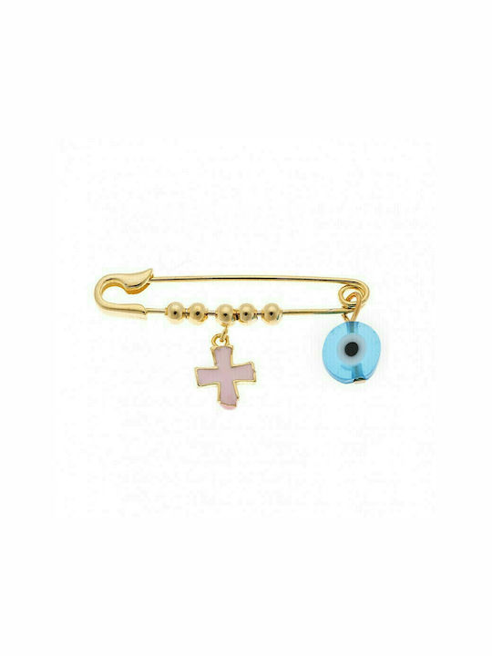 Senza Child Safety Pin made of Gold Plated Silver with Cross for Girl