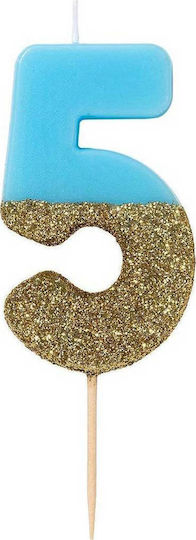 Talking Tables Κεράκι Νο 6 Γαλάζιο Xρυσό Glitter