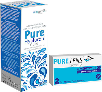Pure Lens Hyalouronic Acid 2 Μηνιαίοι Φακοί Επαφής Υδρογέλης με UV Προστασία & Pure Hyaluron Care 380ml