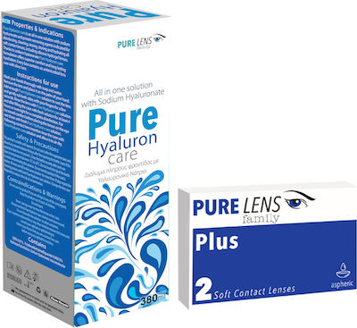 Pure Lens Plus 2 Μηνιαίοι Φακοί Επαφής Υδρογέλης & Pure Hyaluron Care 380ml