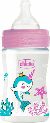 Chicco Plastikflasche Well Being Gegen Koliken mit Silikonsauger für 0+, 0+ m, Monate Pink Walfisch 150ml 1Stück