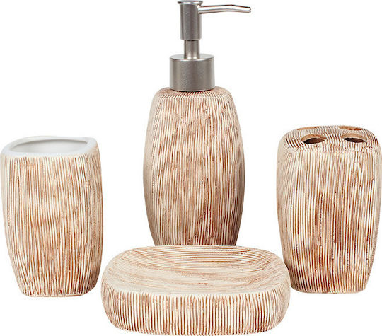 Keskor Ceramic Bathroom Accessory Set Beige 4pcs