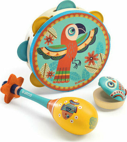 Djeco Instrument de percuție din lemn Σετ 2 Μαράγκες και Ντέφι pentru 3+ ani