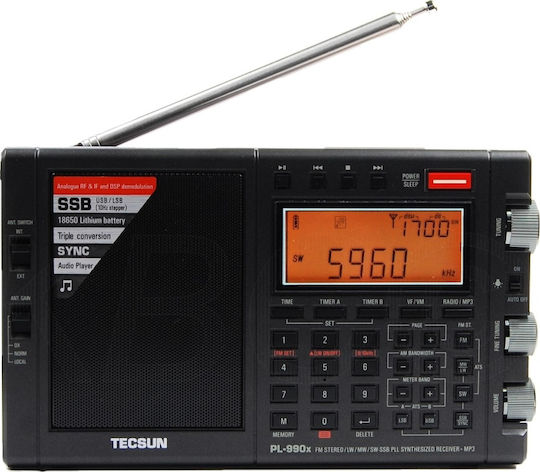 Tecsun PL-990X SSB Radio Преносимо Радио Презареждащо се с Bluetooth и USB Черно