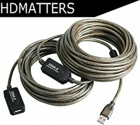 USB 2.0 Кабел мини USB-A мъжки - USB-A женски Сив 20м 20391-3