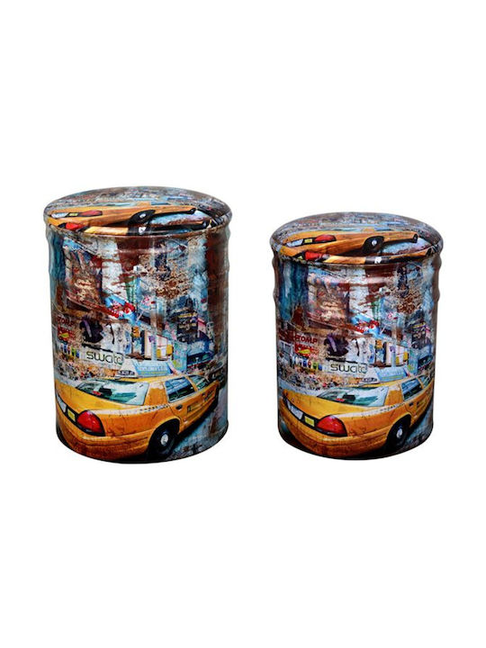 Stool For Living Room With Storage Space Upholstered with Leatherette Yellow Car Colorful 2pcs 30x30x40cm