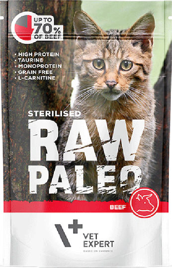VetExpert Raw Paleo Sterilised Wet Food for Adult Cats in Pouches with Calf Gluten-Free 100gr