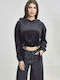 Urban Classics Women's Cropped Hooded Velvet Sweatshirt Black