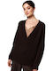 Women's Blouse Long Sleeve with V Neckline Brown