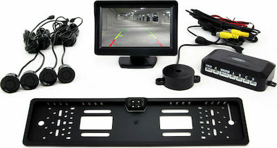 AMiO Car License Plate Frame Parking System CAM-402 with Camera / Screen / Buzzer and 4 Sensors 22mm in Black Colour