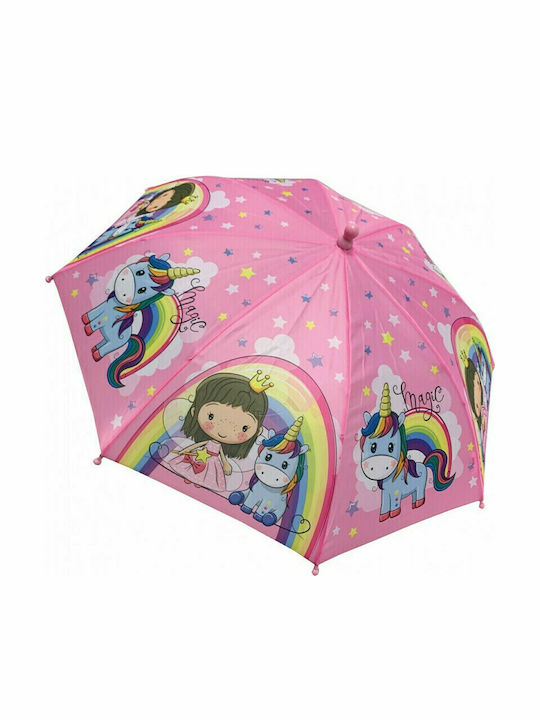 Chanos Kinder Regenschirm Gebogener Handgriff Unicorn Rosa mit Durchmesser 75cm.